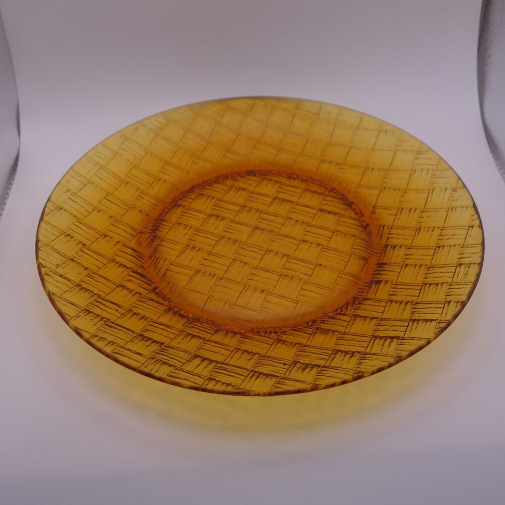France Amber Color Glass Wicker Pattern 9 Inch Plate